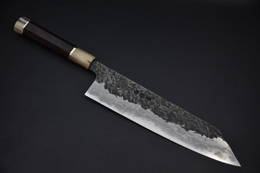 Enn Damascus Kisuke Manaka Aogami 1 Kiritsuke Gyuto 270mm, Tsuchime Kurouchi Japanese kiritsuke knife at Stay Sharp.
