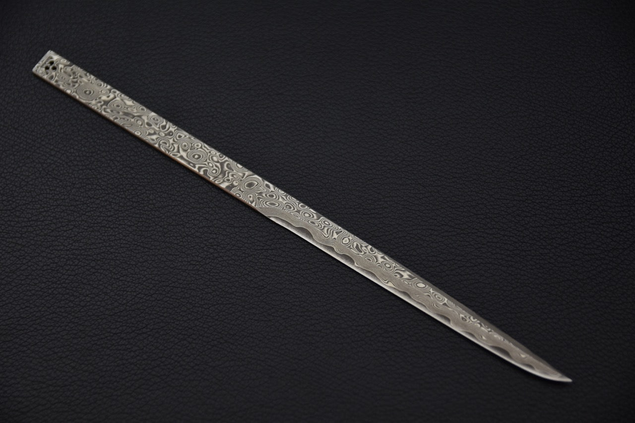 Couteau japonais à papier en acier SG2 damassé Anmon, lame fine et longue.

