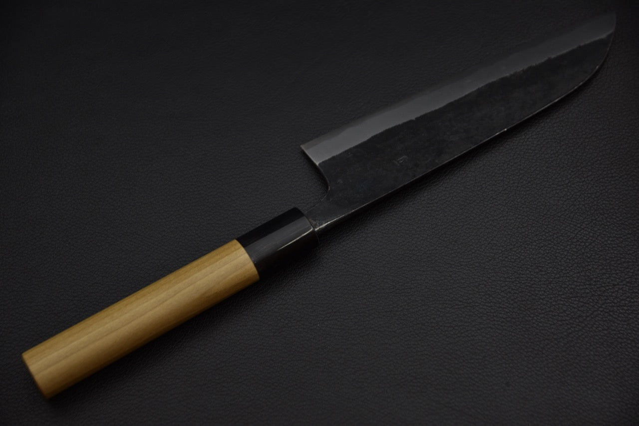 Manche wa en magnolia avec virole sombre, couteau japonais santoku