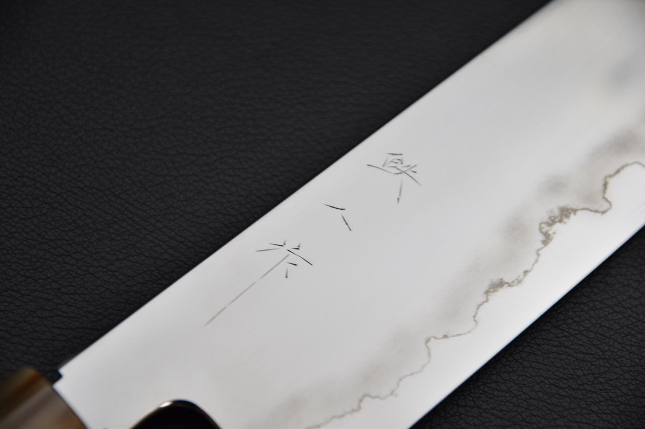 Nakiri japonais Ginsan sanmai — détail du tranchant et ligne hagane