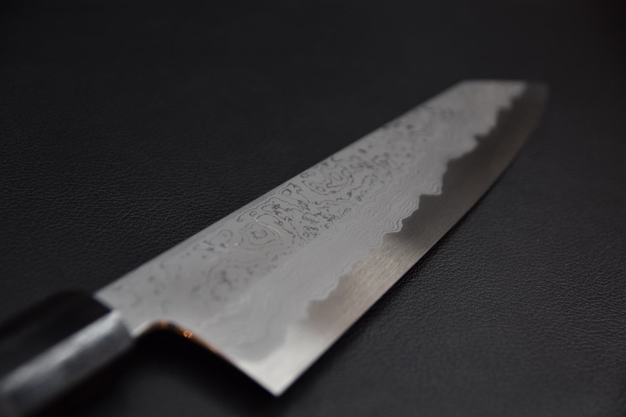 Hitohira Tanaka kiritsuke 225 mm — profil de lame, pointe k-tip visible