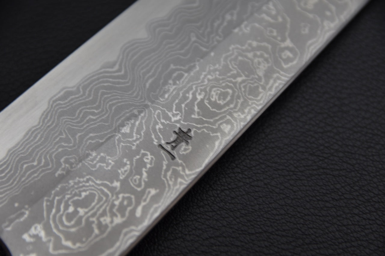 Hitohira Tanaka kiritsuke 225 mm — manche en ébène Makassar, vue latérale