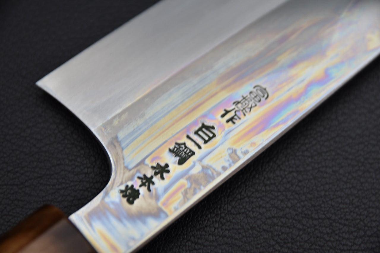 Hitohira Togashi santoku — jonction lame et manche, vue rapprochée