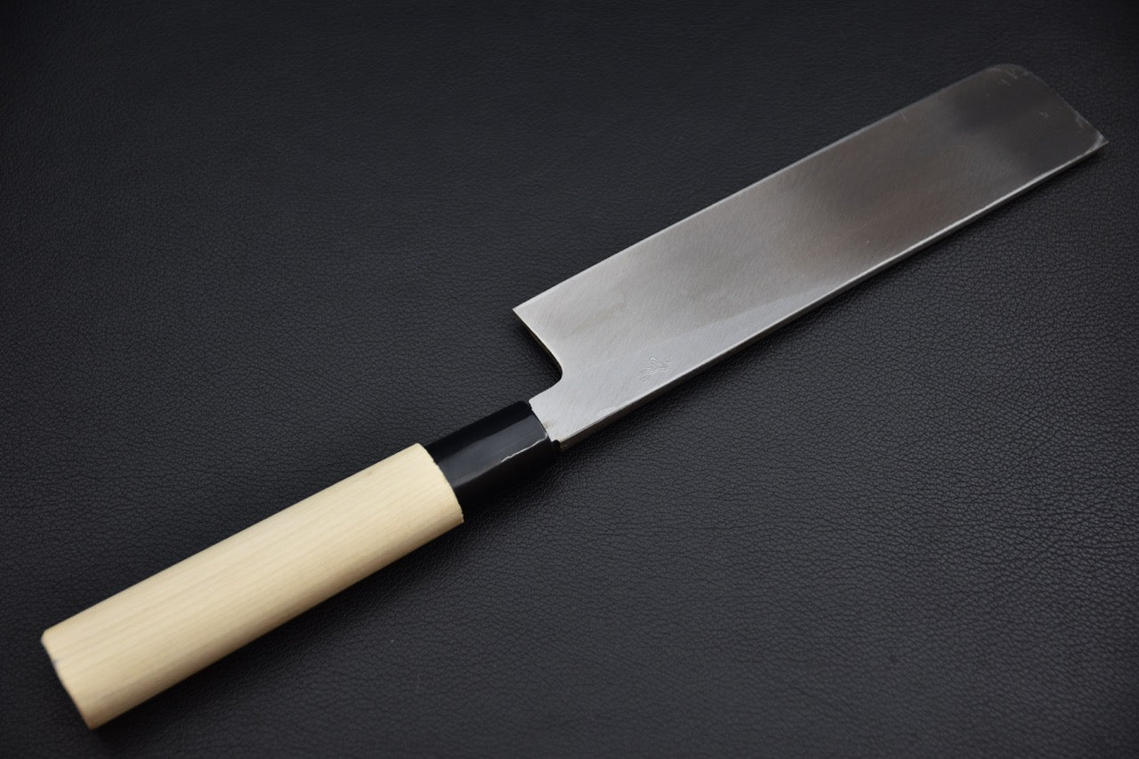 Morihei usuba 180 mm — biseau kataba, détail du tranchant, couteau japonais