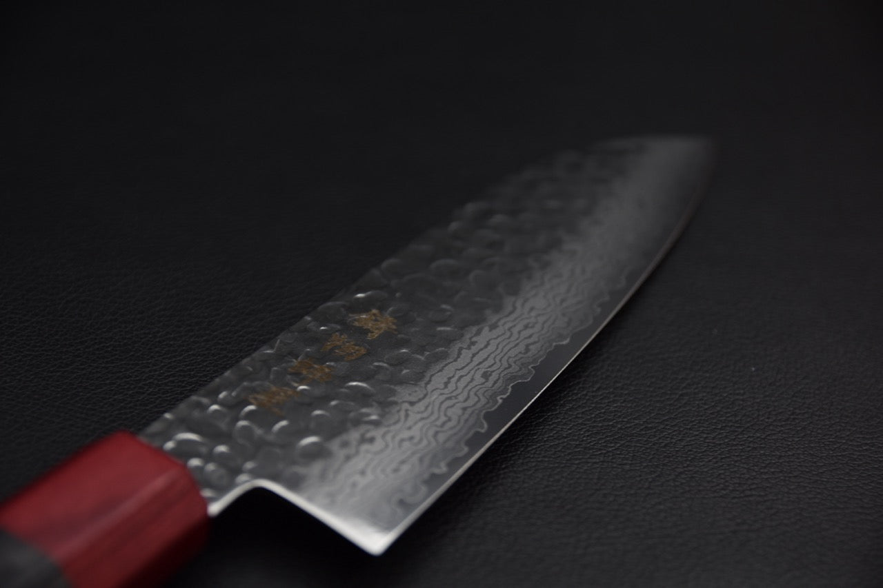 Hitohira T10 santoku — profil de lame, finition migaki satinée