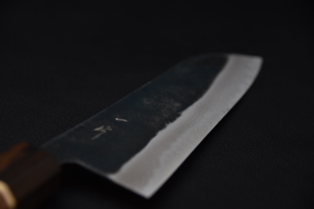 Hitohira Echizen NB Shirogami #2 Kurouchi Damascus Santoku 170mm Noyer