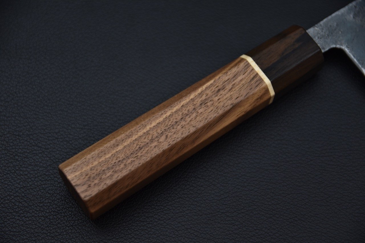 Hitohira Echizen NB Shirogami #2 Kurouchi Damascus Santoku 170mm Walnut