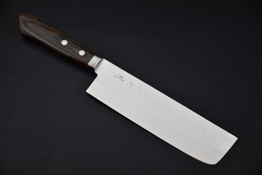 Couteau Nakiri japonais Hitohira Nm 165mm en acier V10 damas avec manche en Pakka