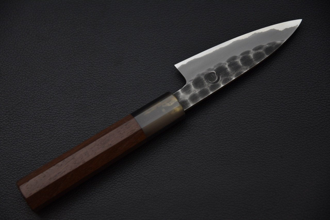 Couteau japonais Paring Hinode avec lame martelée en acier Tsuchime shirogami #2 et manche en Taihei