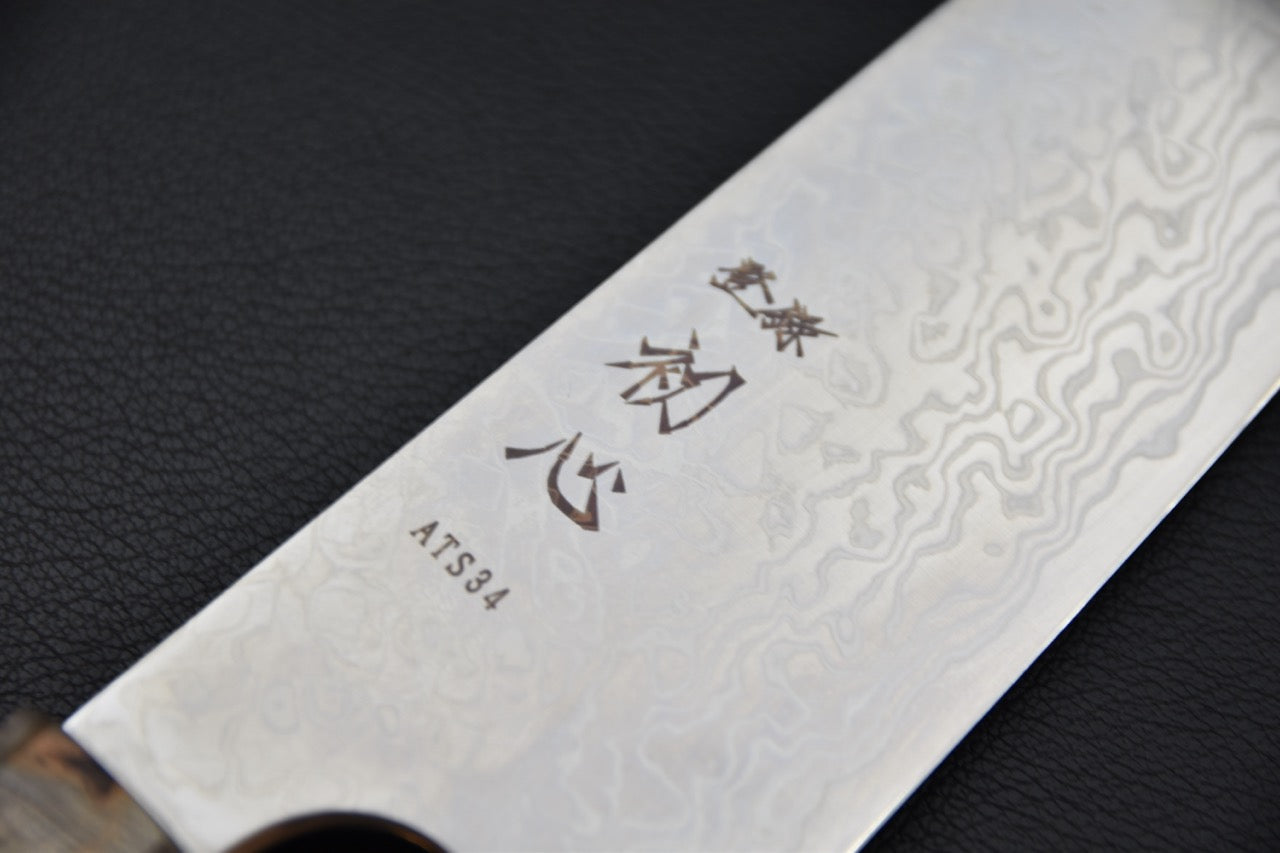 Marquage sur lame du couteau japonais Hatsukokoro Ginga bunka 170mm en acier ATS-34 — Stay Sharp Montréal