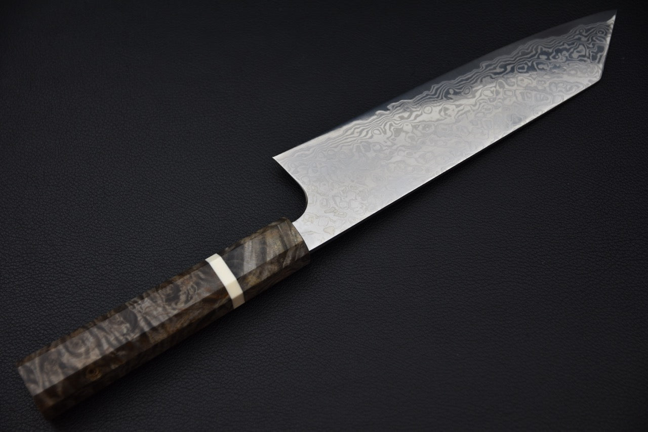 Profil complet du couteau japonais bunka Hatsukokoro Ginga avec finition damas nickel — Stay Sharp Montréal