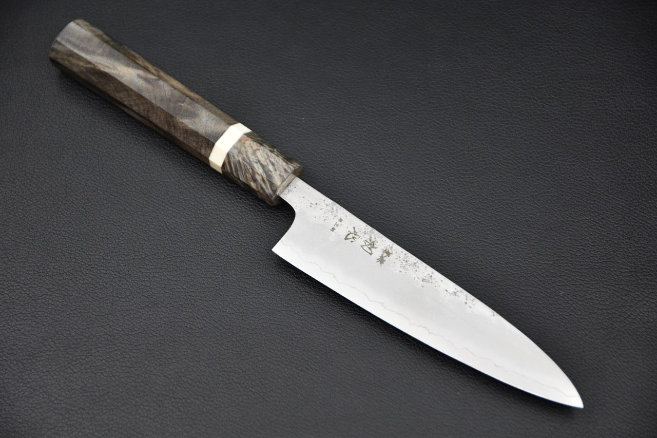 Couteau japonais petty 130 mm Hatsukokoro Ginrei en acier Ginsan avec manche en bouleau — Stay Sharp Montréal.