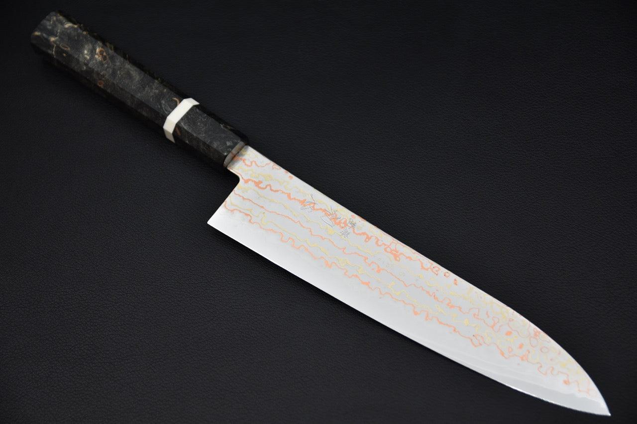 Hatsukokoro Hayabusa Aogami #2 Rainbow Damascus Gyuto 210mm Birch Wood 