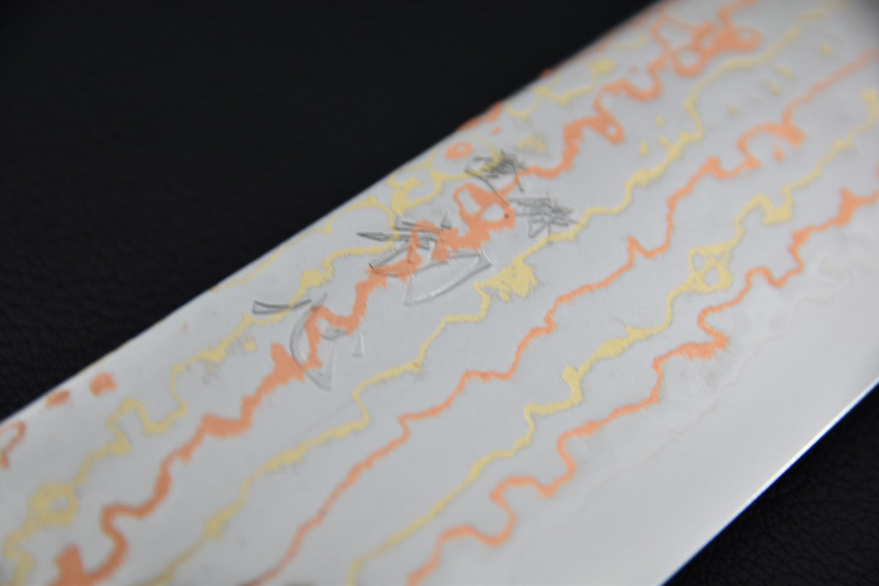 Hatsukokoro Hayabusa Aogami #2 Rainbow Damascus Gyuto 210mm Birch Wood 