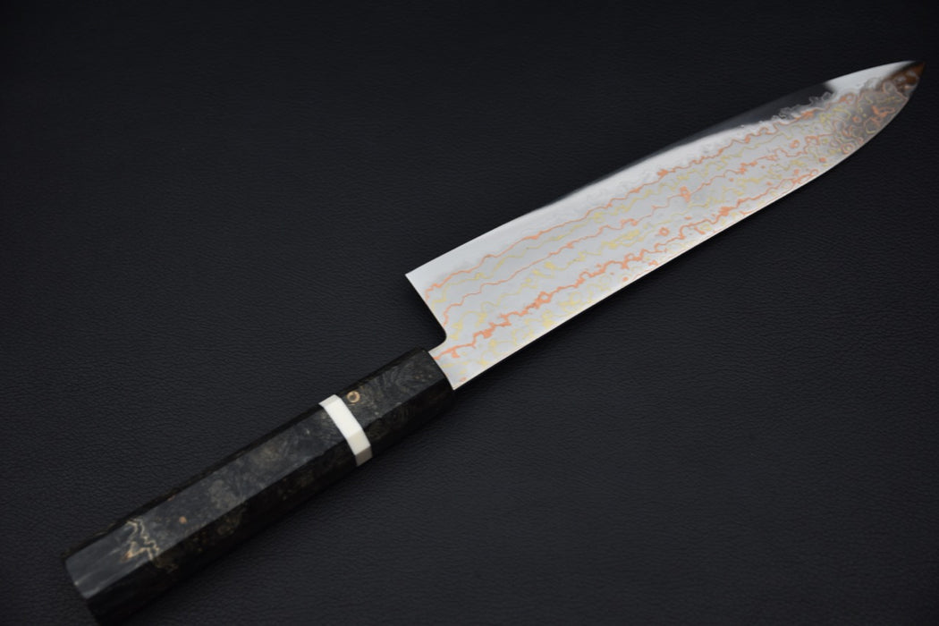 Hatsukokoro Hayabusa Aogami #2 Rainbow Damascus Gyuto 210mm Birch Wood 