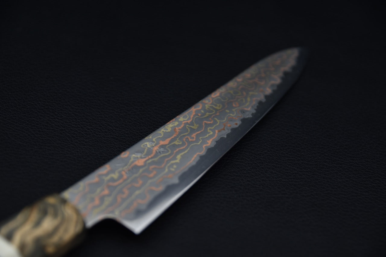Hatsukokoro Hayabusa Aogami #2 Rainbow Damascus Petty 150mm Bouleau