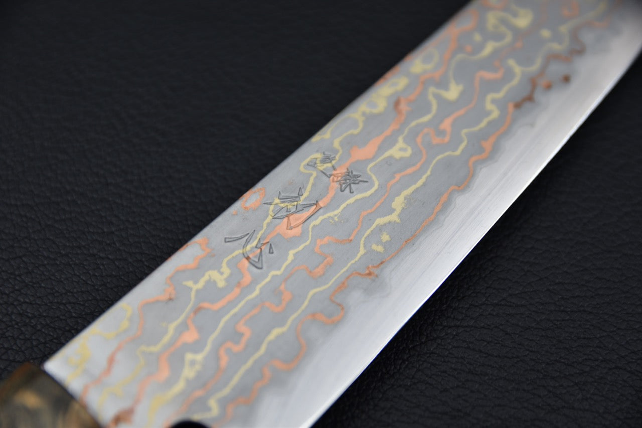Hatsukokoro Hayabusa Aogami #2 Rainbow Damascus Petty 150mm Bouleau