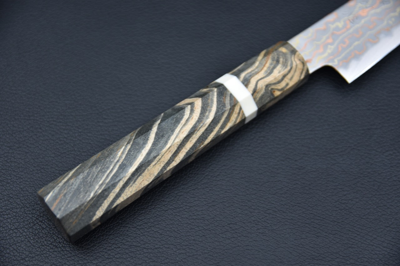 Hatsukokoro Hayabusa Aogami #2 Rainbow Damascus Petty 150mm Bouleau