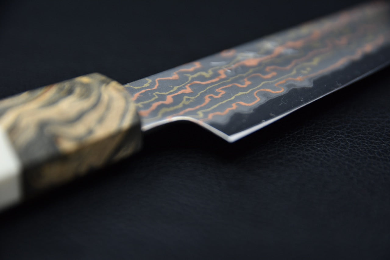 Hatsukokoro Hayabusa Aogami #2 Rainbow Damascus Petty 150mm Bouleau