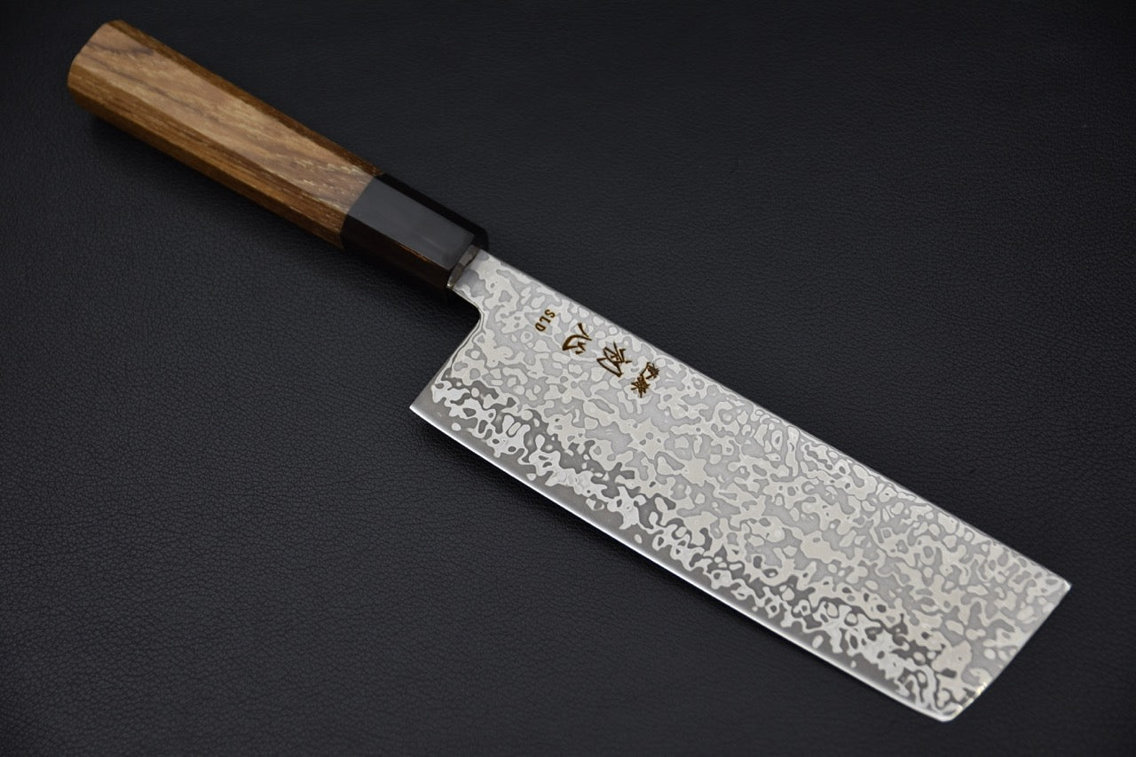 Couteau japonais Nakiri Hatsukokoro Hikari SLD Damas, vue du tranchant avant.