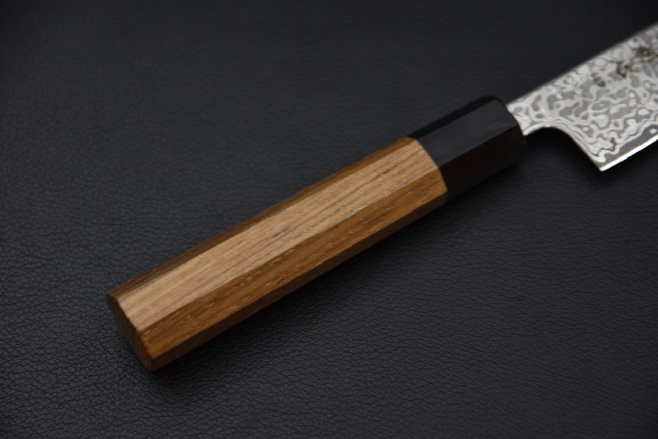 couteau japonais lame damas Kurozome avec ligne hamon visible