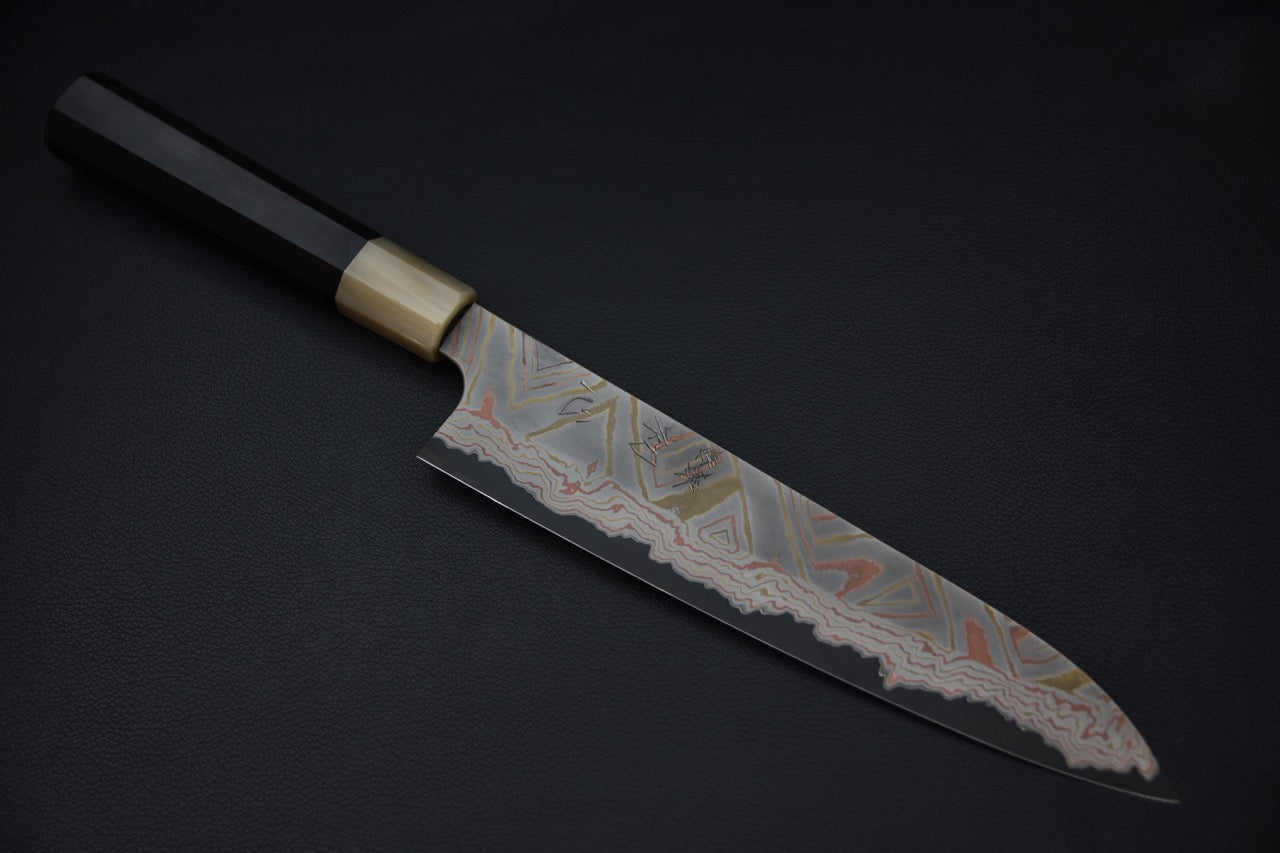 Hatsukokoro Irodori Aogami #2 Damascus Kurozome Gyuto 240 Ebony