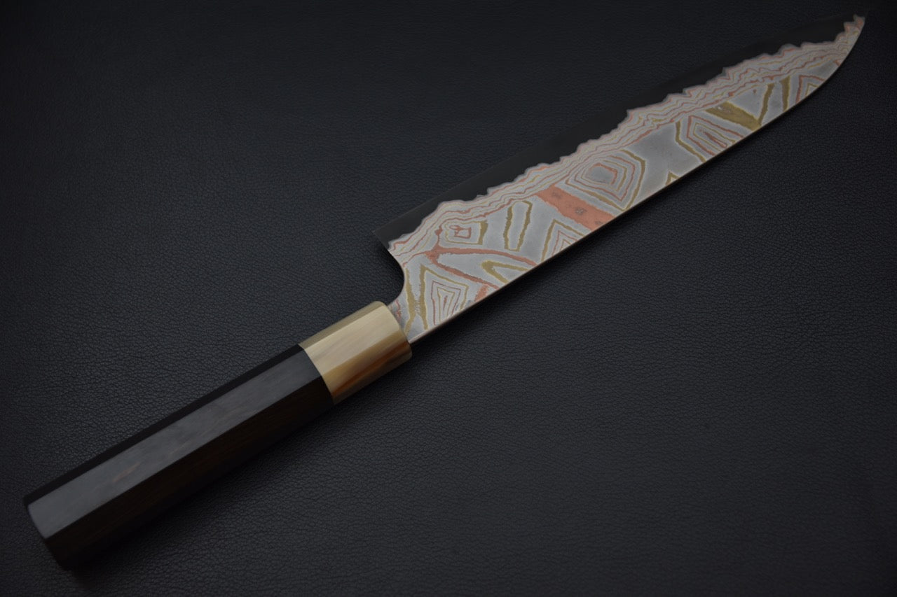 Hatsukokoro Irodori Aogami #2 Damascus Kurozome Gyuto 240 Ebony