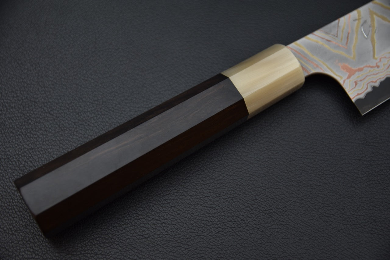 Hatsukokoro Irodori Aogami #2 Damascus Kurozome Gyuto 240 Ebony