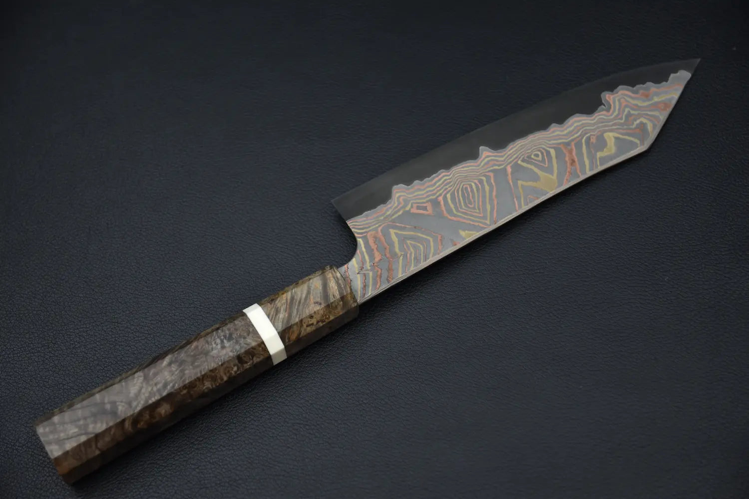 Hatsukokoro Irodori Aogami #2 Rainbow Damascus Bunka 180mm Bouleau