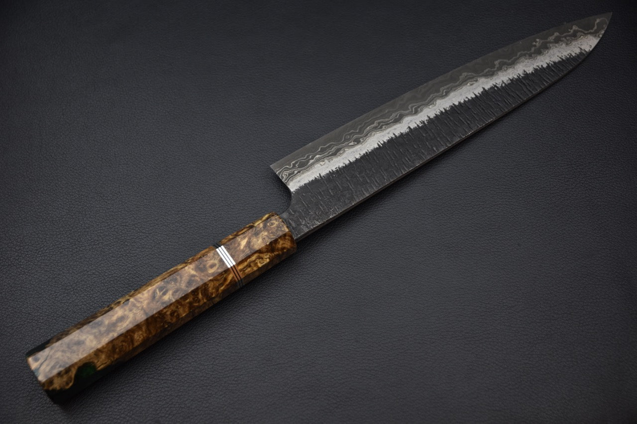 Hatsukokoro Itadaki Shirogami #2 & Aogami #2 Damascus Coreless Gyuto 240mm