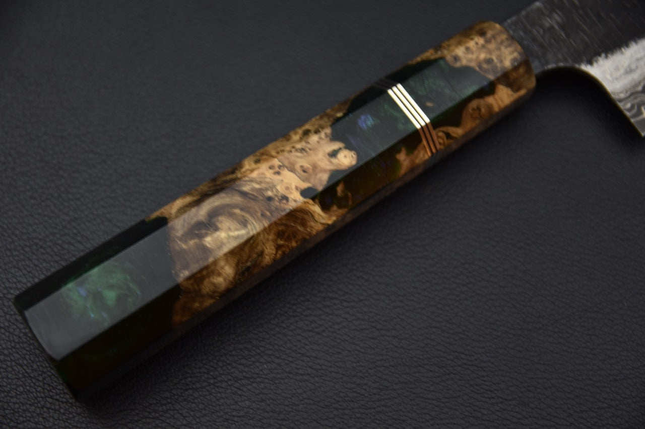 Hatsukokoro Itadaki Shirogami #2 & Aogami #2 Damascus Coreless Gyuto 240mm