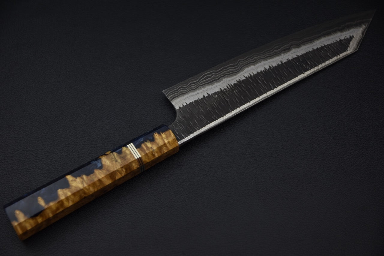 Hatsukokoro Itadaki Shirogami #2 & Aogami #2 Damascus Coreless Gyuto Kiritsuke 210mm