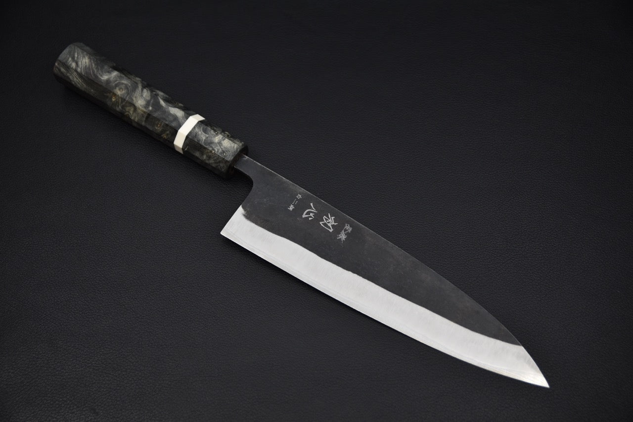 Hatsukokoro Kurokaze Shirogami #2 Kurouchi Gyuto 210mm Bois de Bouleau Stabilisé