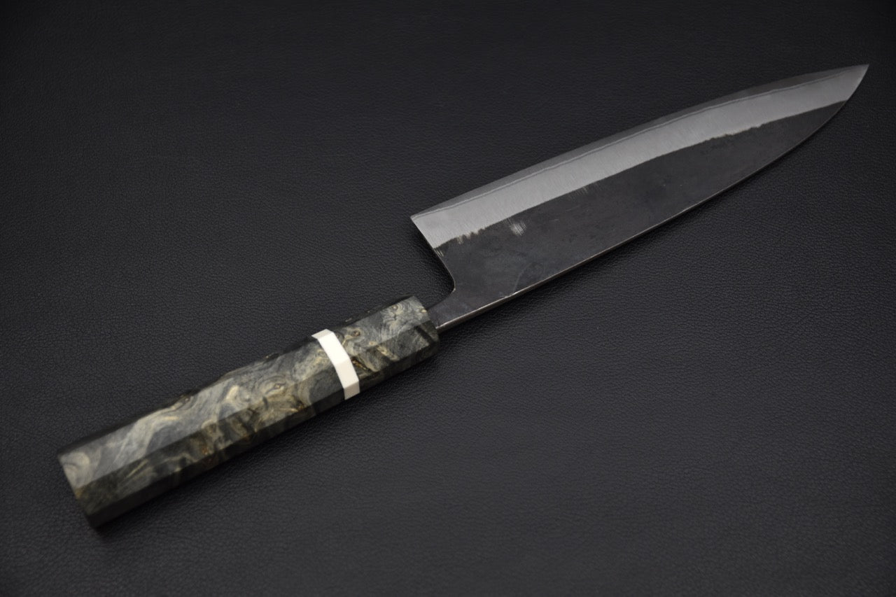 Hatsukokoro Kurokaze Shirogami #2 Kurouchi Gyuto 210mm Bois de Bouleau Stabilisé