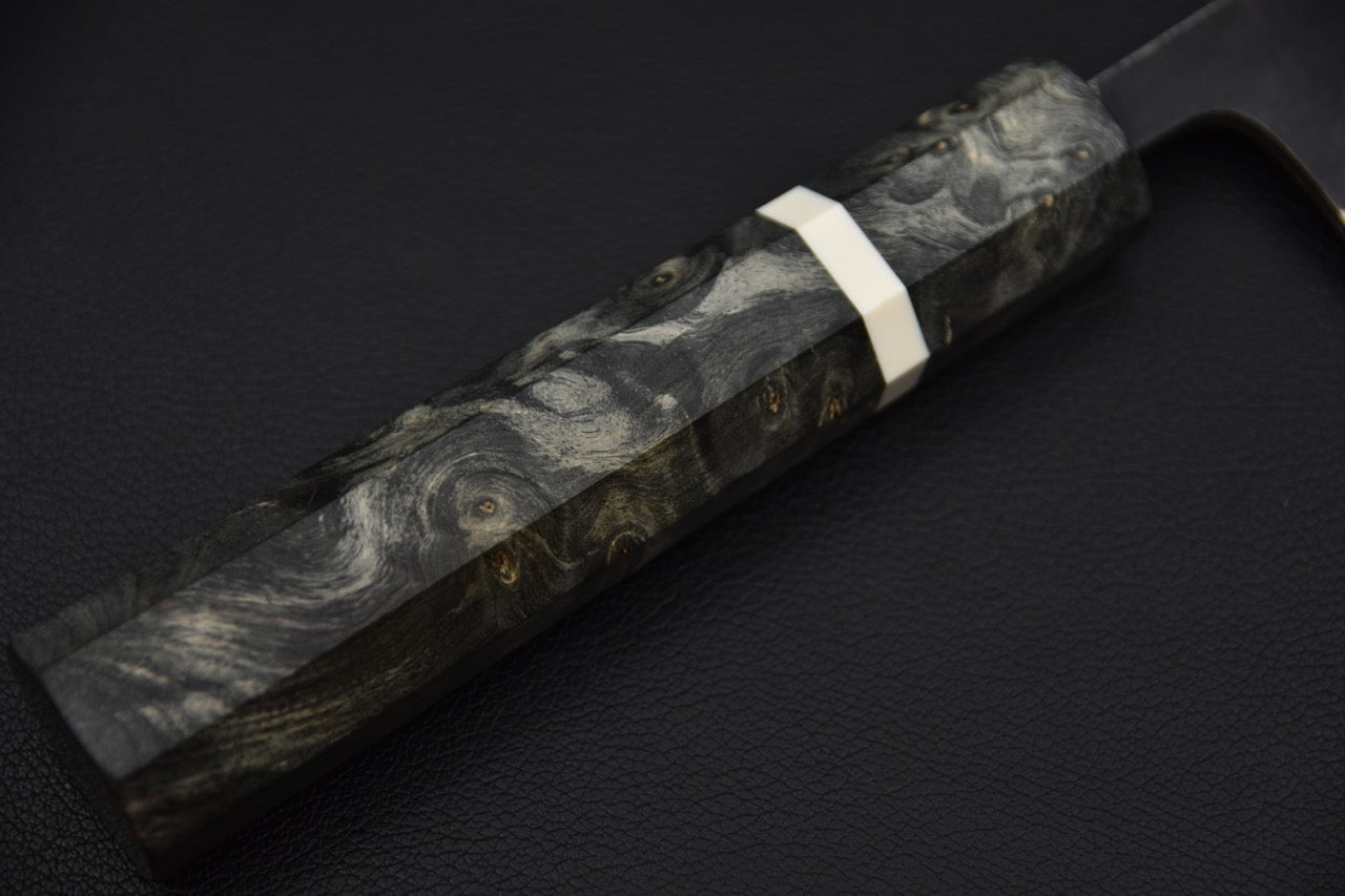 Hatsukokoro Kurokaze Shirogami #2 Kurouchi Gyuto 210mm Bois de Bouleau Stabilisé