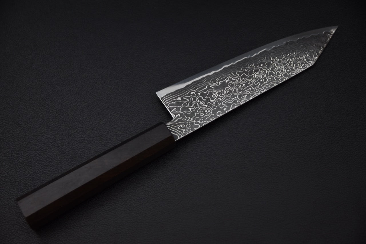 Couteau japonais bunka 180mm SG2 avec manche octogonal en ébène, vue complète — Stay Sharp Montréal.