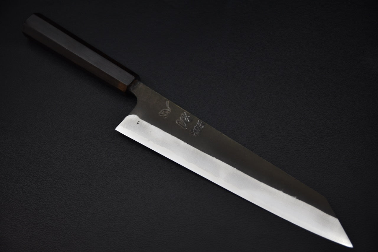 Hatsukokoro Shinkiro Aogami Super Gyuto Kiritsuke Damascus Kurouchi 240mm Ébène