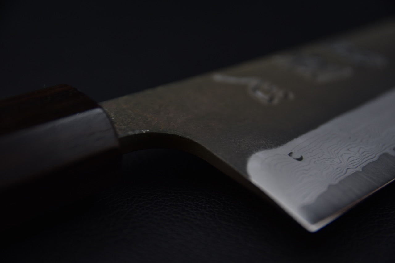 Hatsukokoro Shinkiro Aogami Super Gyuto Kiritsuke Damascus Kurouchi 240mm Ébène