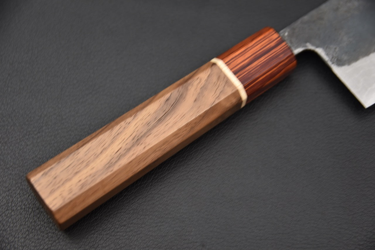 Hitohira Echizen NB Shirogami #2 Kurouchi Damascus Nakiri 165mm Walnut