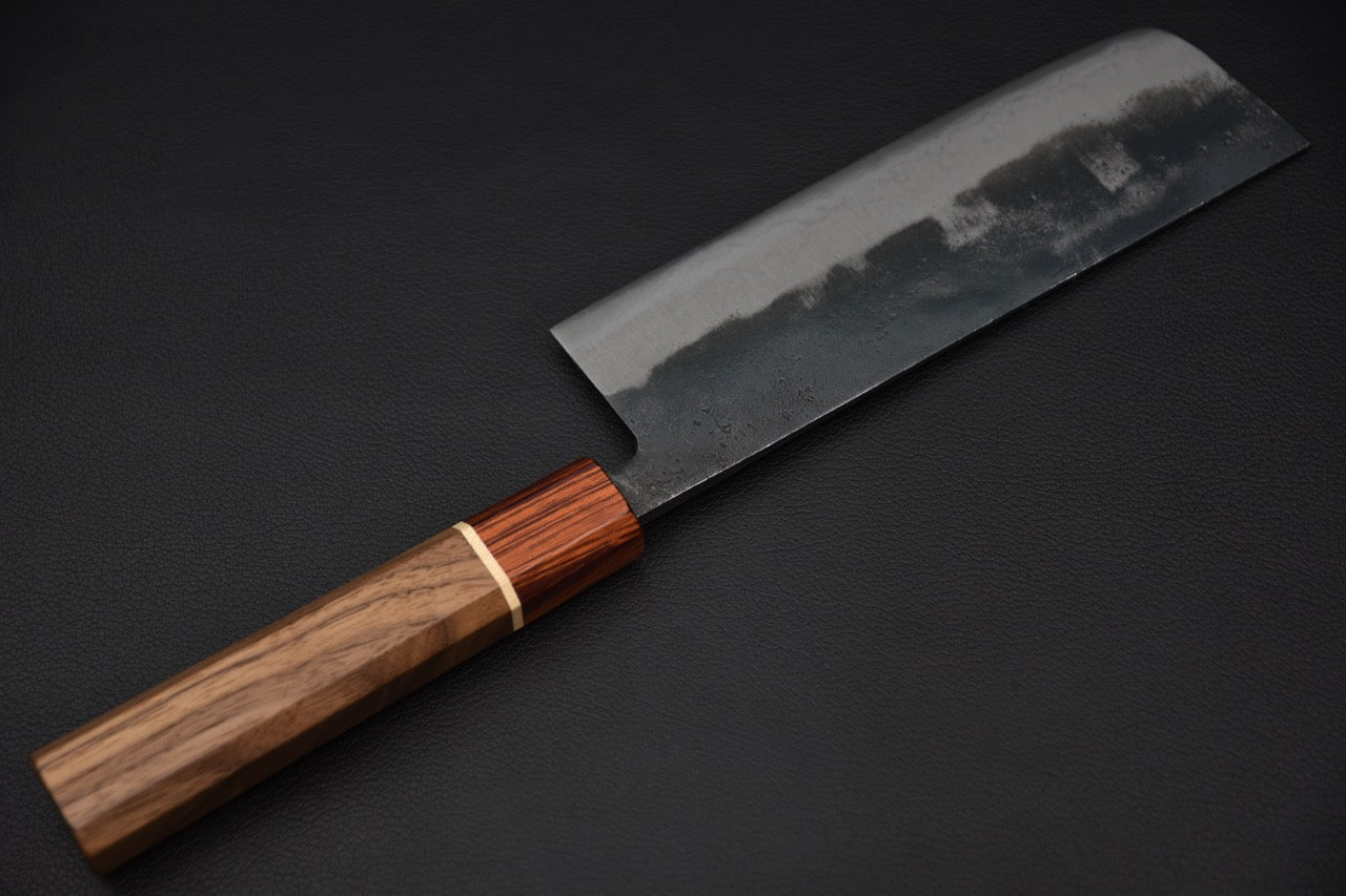 Hitohira Echizen NB Shirogami #2 Kurouchi Damascus Nakiri 165mm Walnut