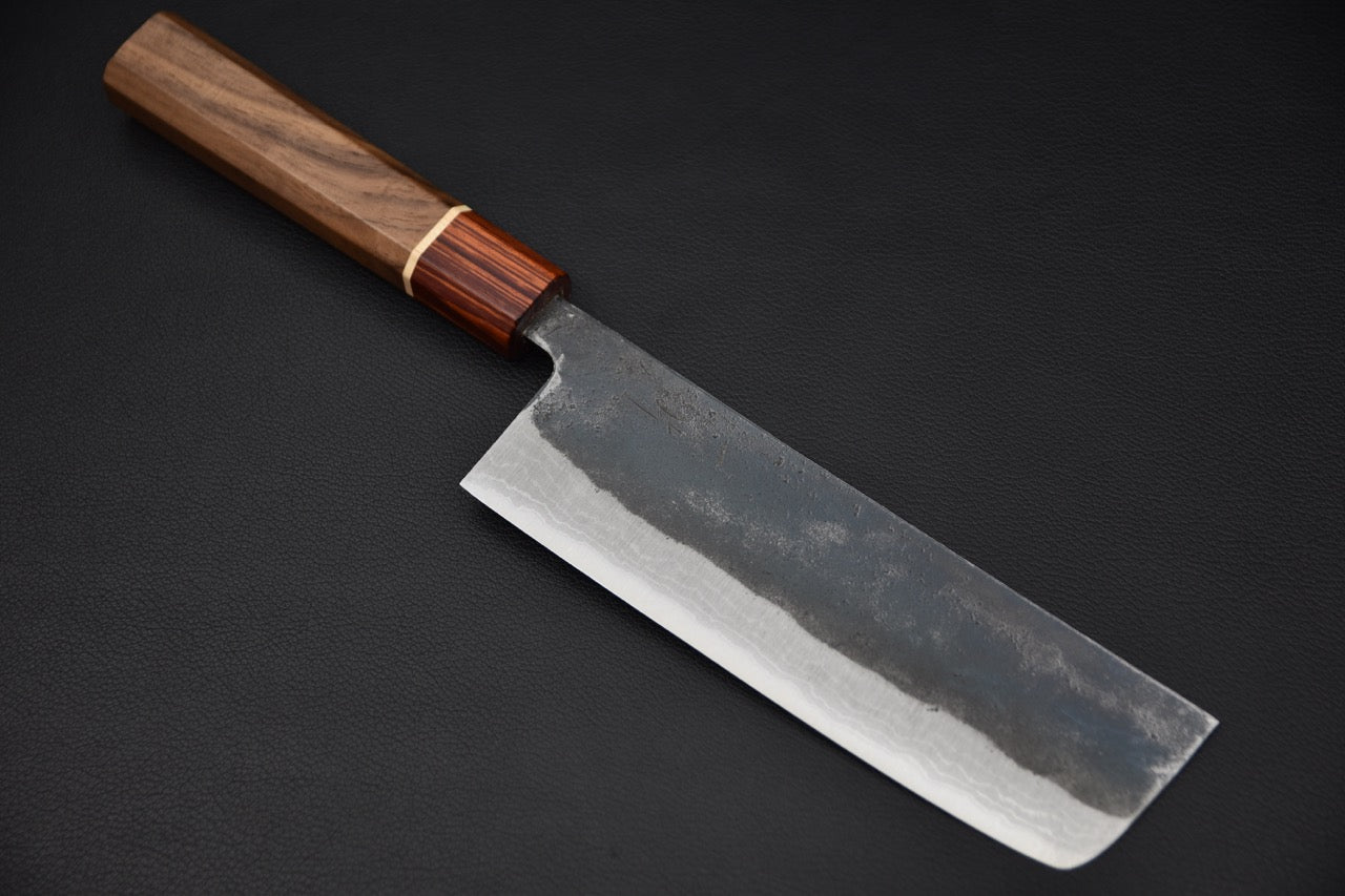 Hitohira Echizen NB Shirogami #2 Kurouchi Damascus Nakiri 165mm Walnut