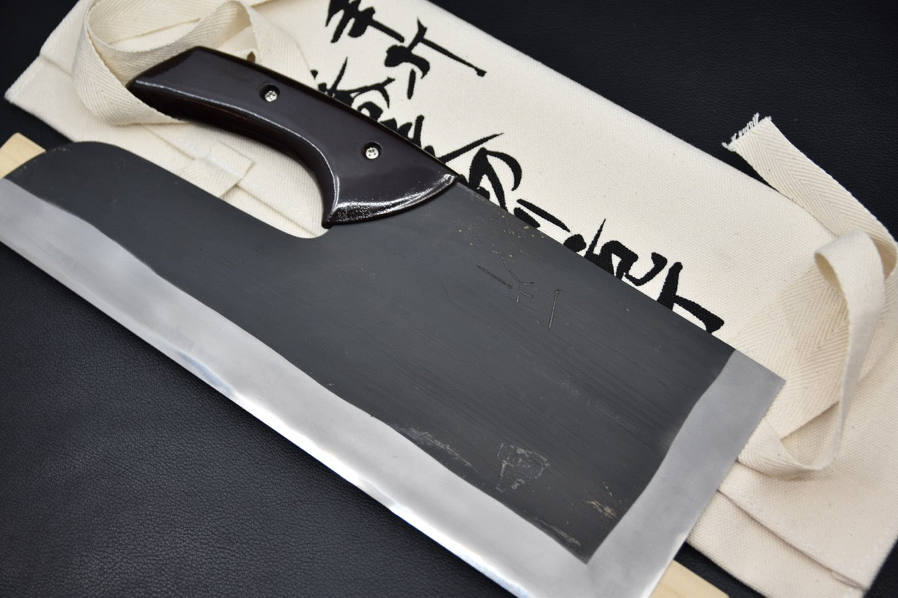 Couteau japonais Sobakiri 330mm Hitohira Aogami #2 kurouchi – vue complète de la lame