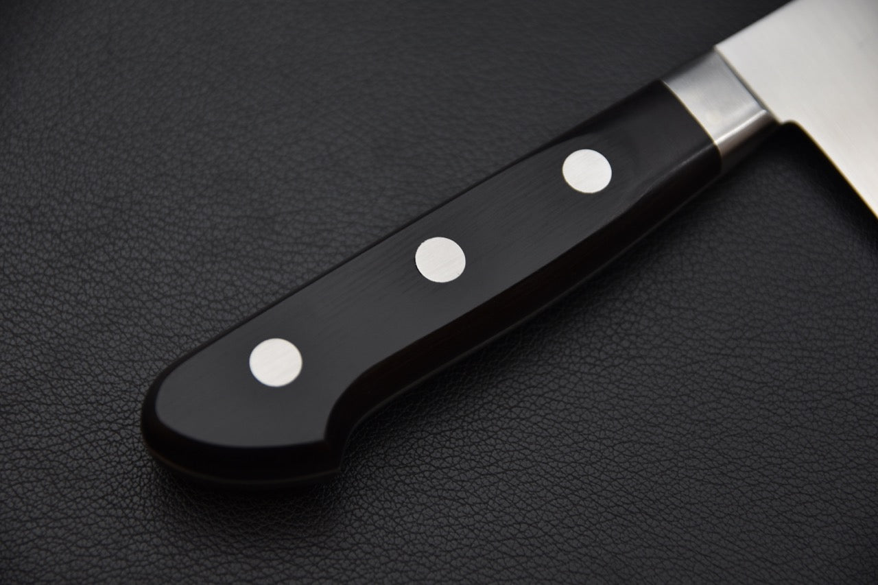 Talon de la lame d’un couteau japonaisakiri montrant la jonction avec la mitre.

