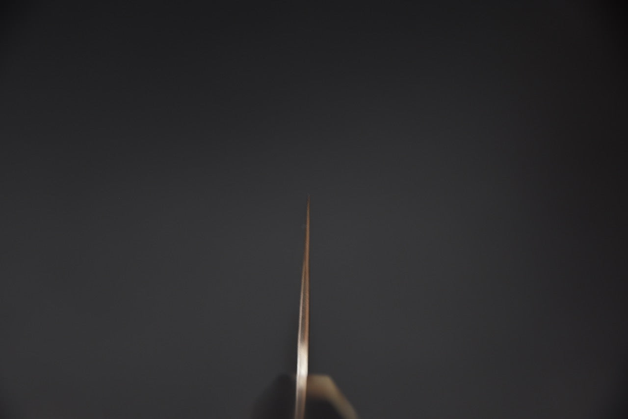 Profil de la lame vu de face, montrant l’extrême finesse du tranchant