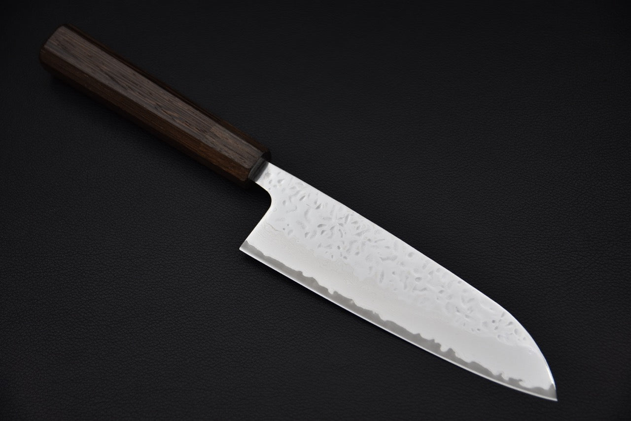 Hitohira Futana Stainless Poli Tsuchime Damascus Santoku Tagayasan