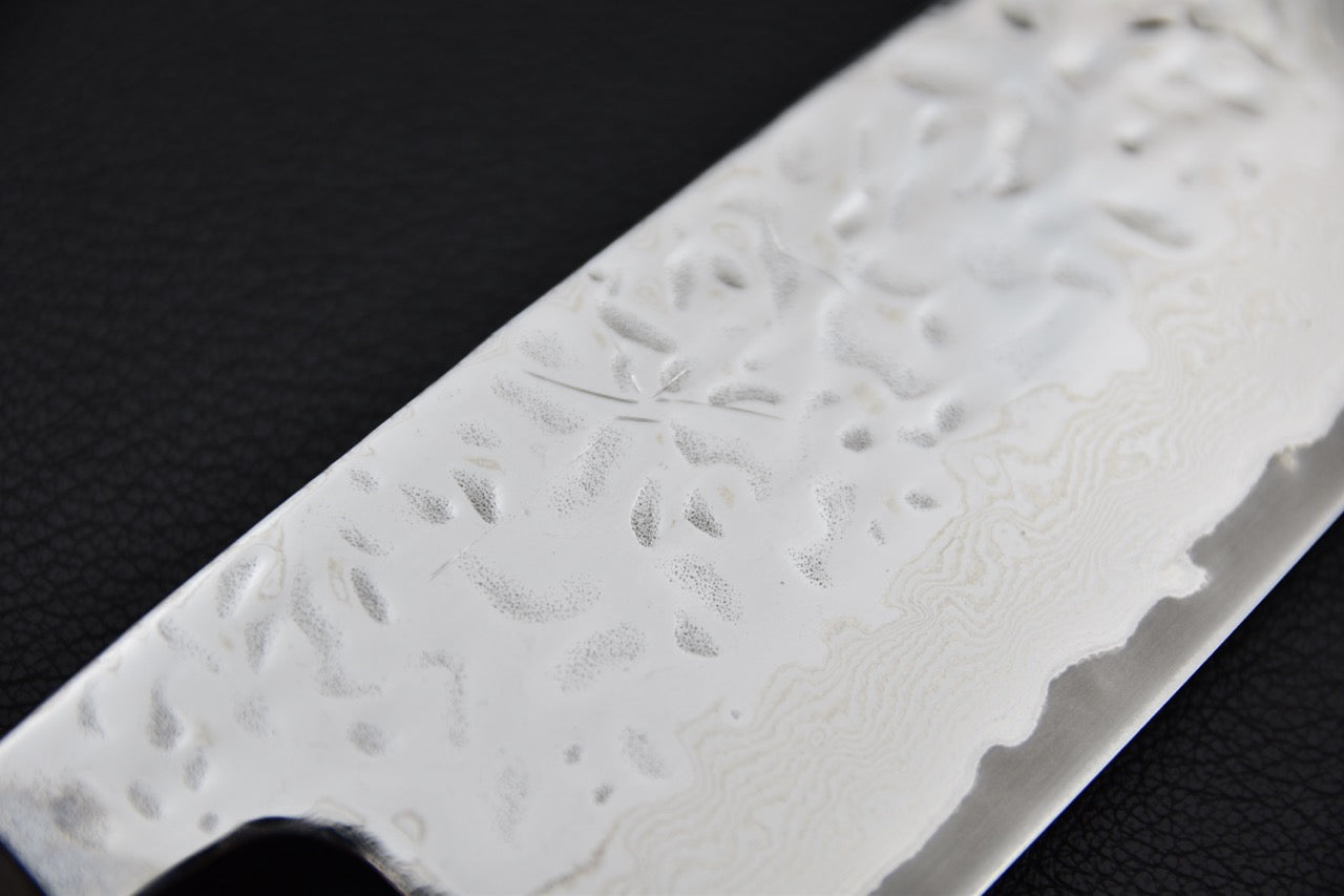 Hitohira Futana Stainless Poli Tsuchime Damascus Santoku Tagayasan