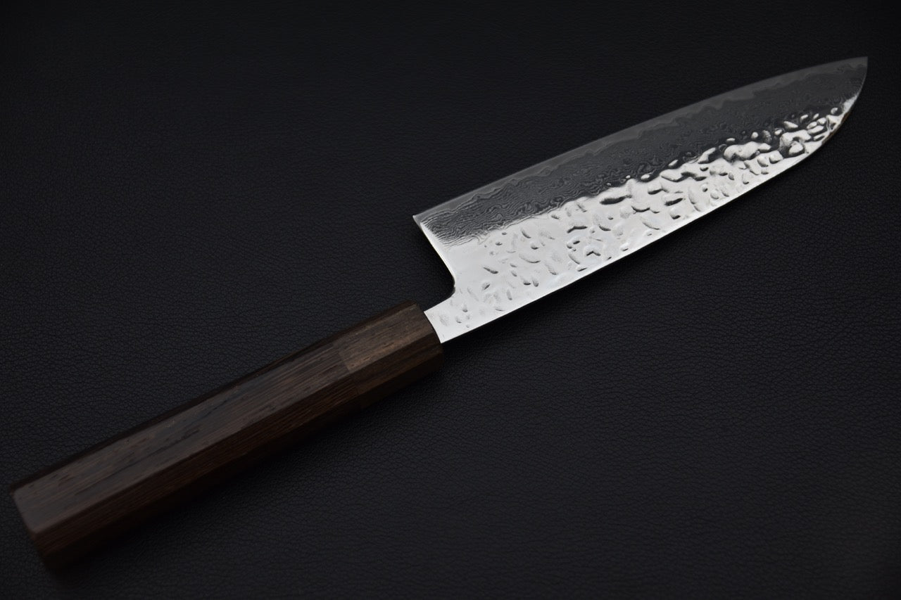 Hitohira Futana Stainless Poli Tsuchime Damascus Santoku Tagayasan