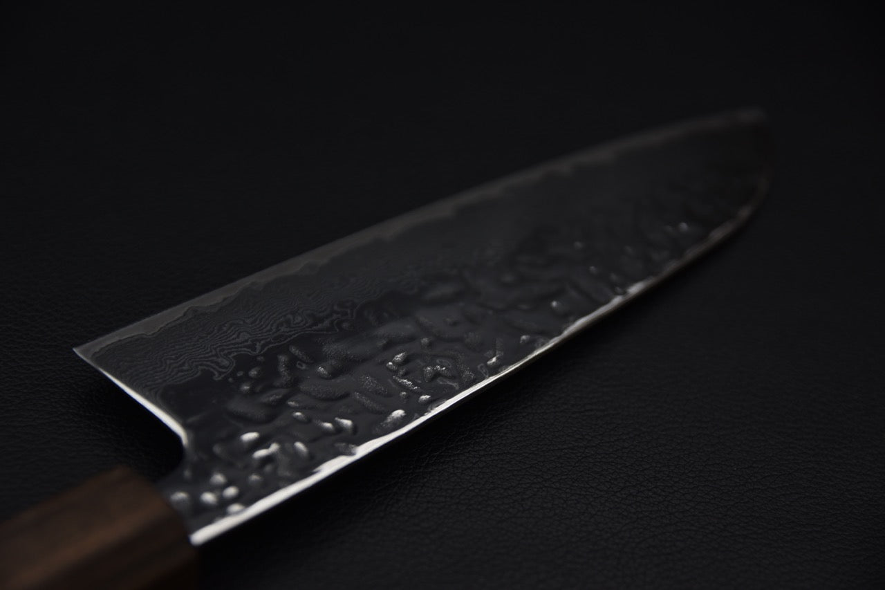 Hitohira Futana Stainless Poli Tsuchime Damascus Santoku Tagayasan