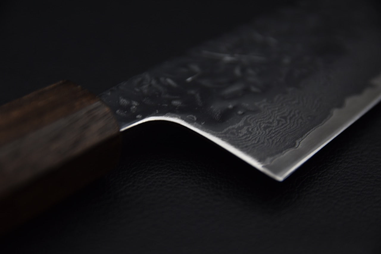 Hitohira Futana Stainless Poli Tsuchime Damascus Santoku Tagayasan