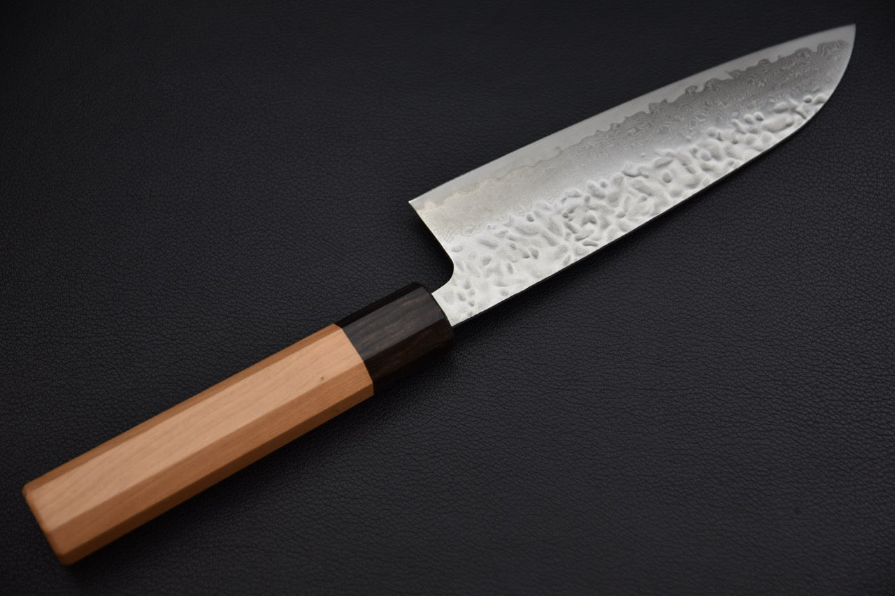 Hitohira Futana Stainless Tsuchime Damascus Santoku Cerisier